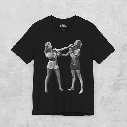 T-Shirt - Women's Boxing T-Shirt Vintage Lady Fighter Tee Feminist Graphic Shirt Black Tee Retro Style Strong Woman Tee Gift For Feminist from Crypto Zoo Tees