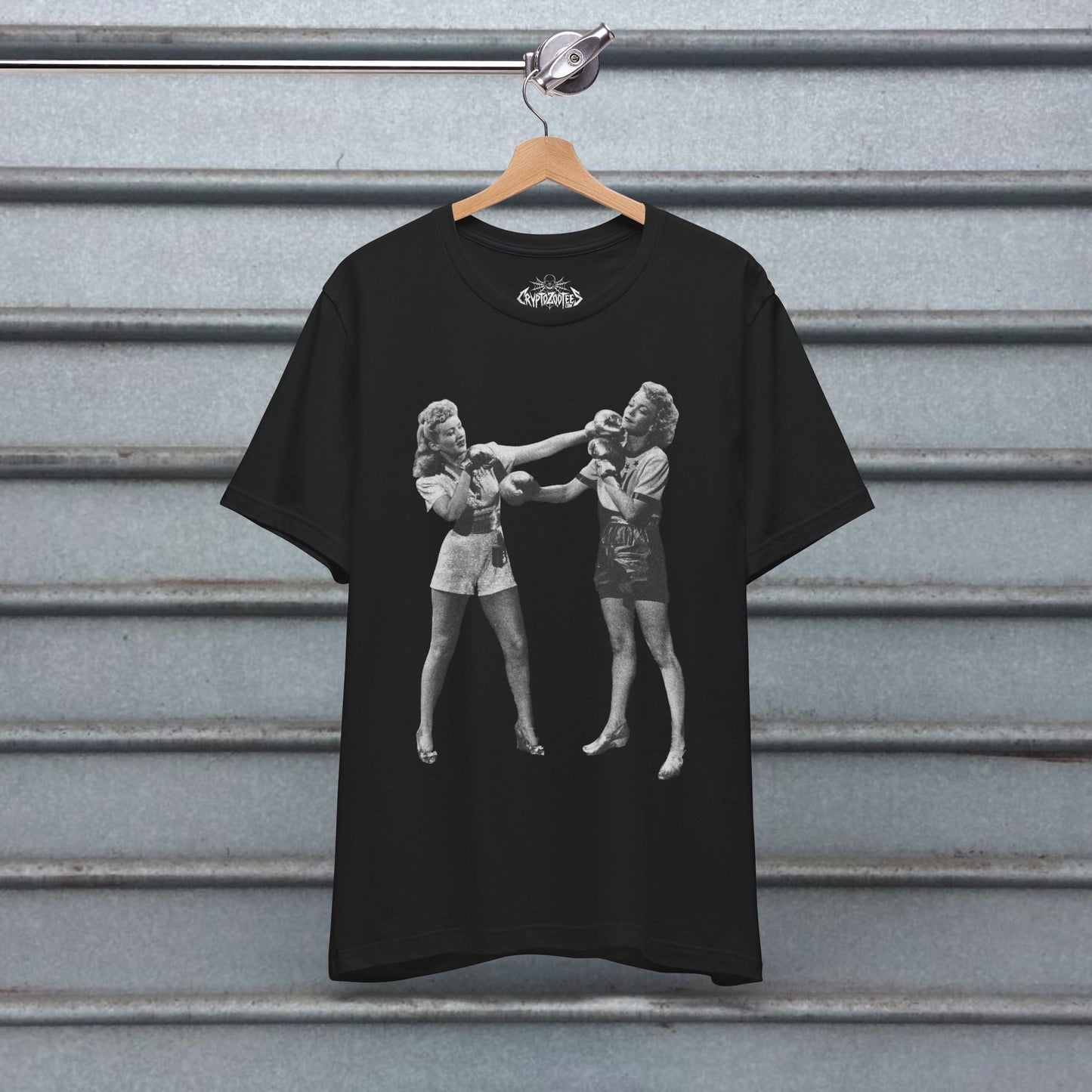 T-Shirt - Women's Boxing T-Shirt Vintage Lady Fighter Tee Feminist Graphic Shirt Black Tee Retro Style Strong Woman Tee Gift For Feminist from Crypto Zoo Tees
