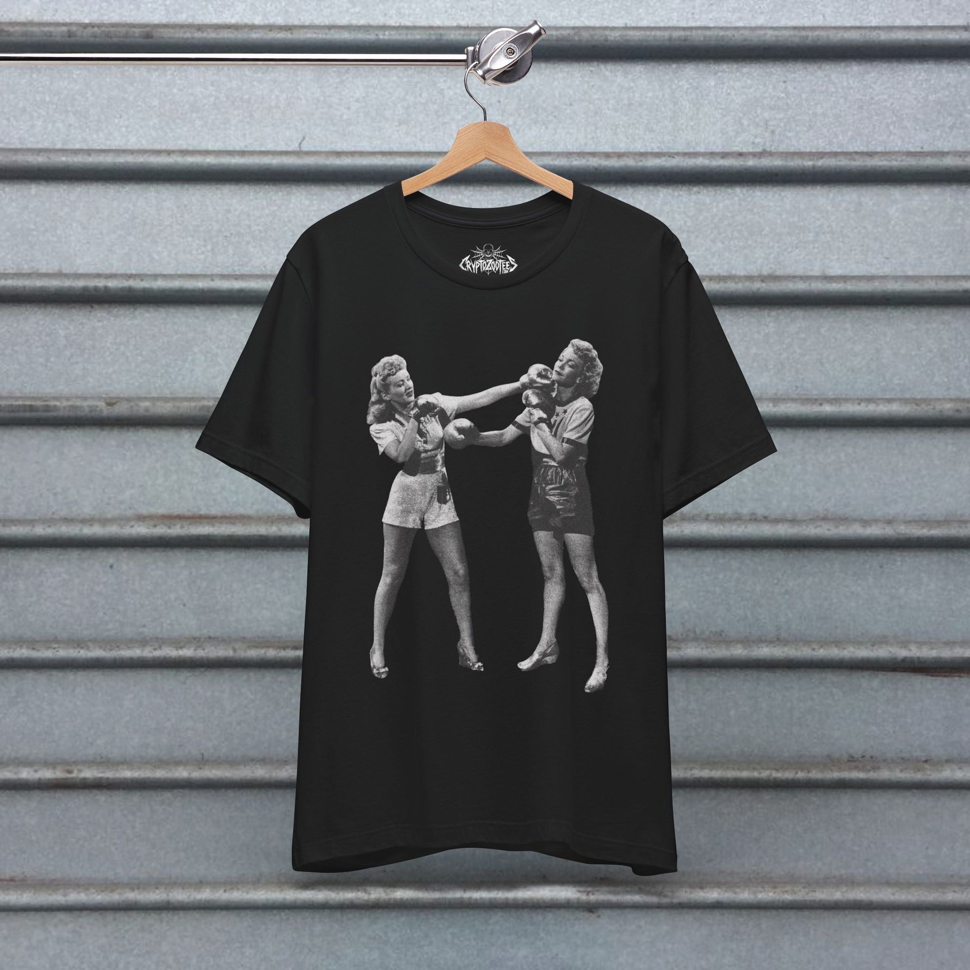 T-Shirt - Women's Boxing T-Shirt Vintage Lady Fighter Tee Feminist Graphic Shirt Black Tee Retro Style Strong Woman Tee Gift For Feminist from Crypto Zoo Tees
