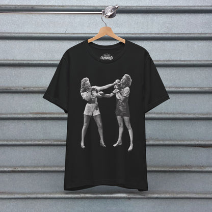 T-Shirt - Women's Boxing T-Shirt Vintage Lady Fighter Tee Feminist Graphic Shirt Black Tee Retro Style Strong Woman Tee Gift For Feminist from Crypto Zoo Tees