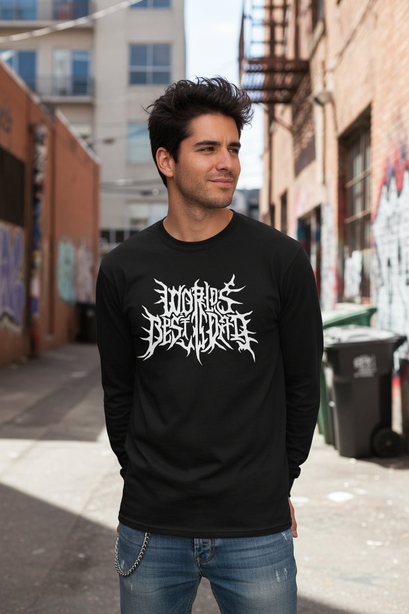 Long - sleeve - World's Best Dad | Death Metal Logo | Long Sleeve T-shirt from SHIRT MONSTERS (Formally Crypto Zoo Tees)