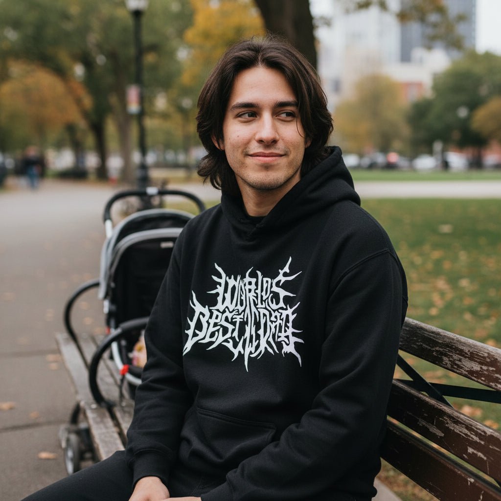 Hoodie - World's Best Dad Death Metal Logo | People | Music | Hoodie | Hooded Sweatshirt from SHIRT MONSTERS (Formally Crypto Zoo Tees)