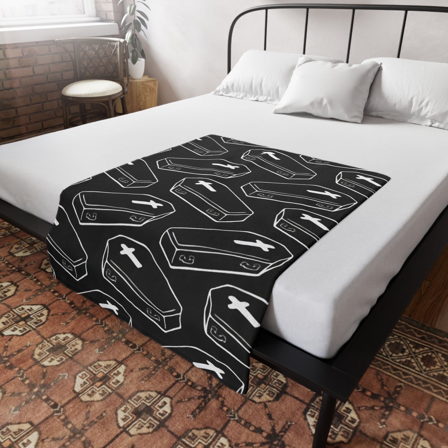 Home Decor - GOTHIC COFFIN THROW: Plush Fleece Blanket for Goth Home Decor Oddities - Halloween Spooky Horror from Crypto Zoo Tees