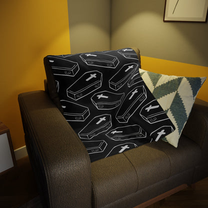 Home Decor - GOTHIC COFFIN THROW: Plush Fleece Blanket for Goth Home Decor Oddities - Halloween Spooky Horror from Crypto Zoo Tees